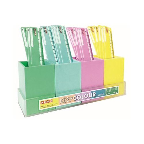 ARDA KEEP COLOUR PASTEL RIGHELLI PLASTICA 16 CM COLORI ASSORTITI ESPOSITORE 48 Pz.